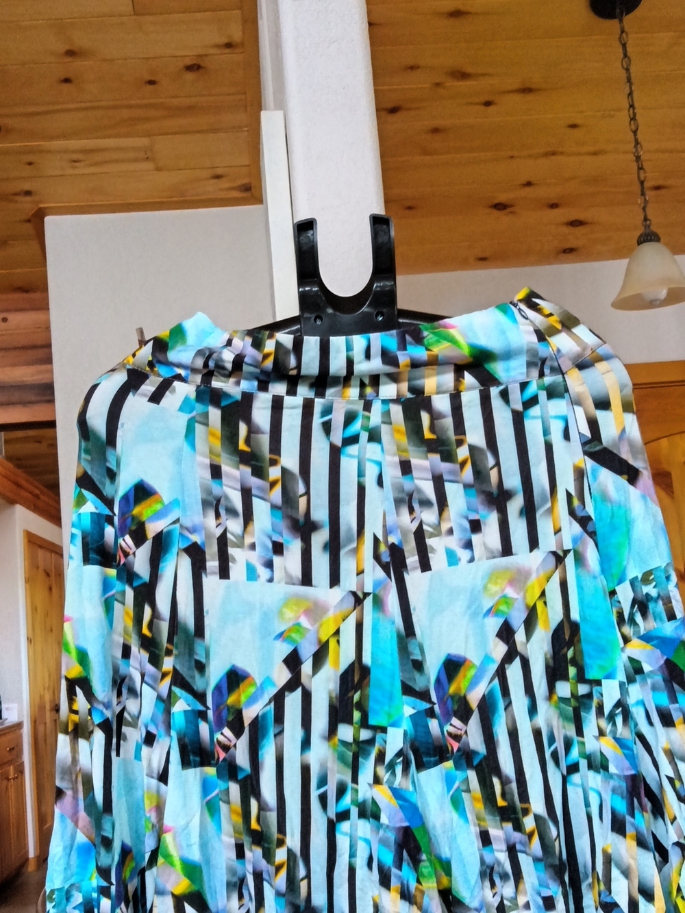 Abstract Striped Blue Multi-Color Midi Skirt